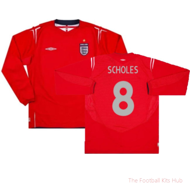 England 2004-06 Away L/S Shirt (XXL) (Excellent) (Scholes 8)-unisoccer store